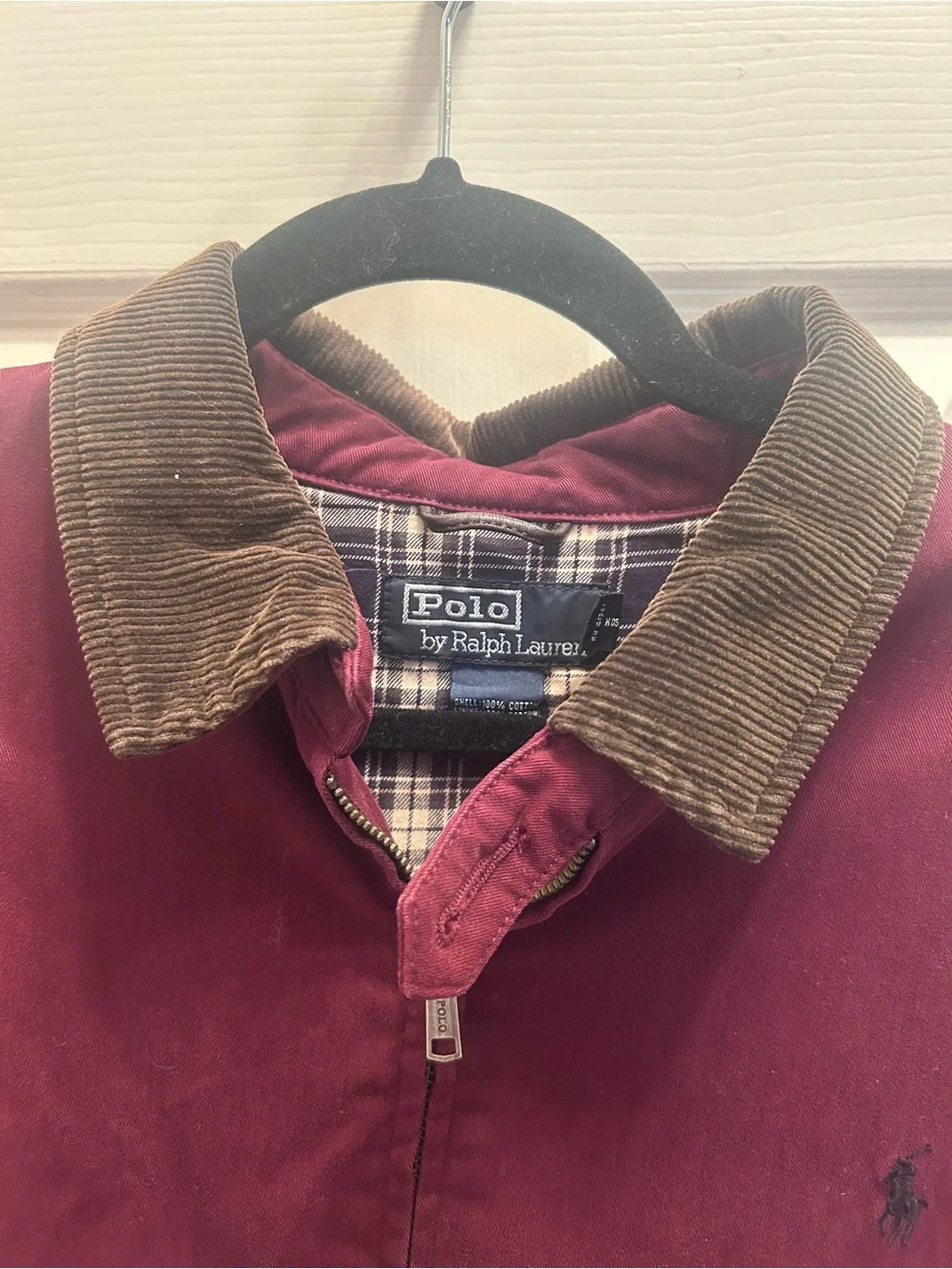 EUC Polo-Ralph Lauren 90’s Vintage Burgundy Harrington Jacket w/Brown Collar. L